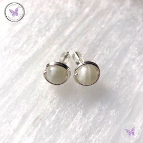 Moonstone Silver Wire Wrap Stud Earrings